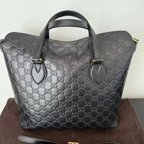 GUCCI Signature Guccissima GG Fold Over Leather Tote Bag HandBag Crossbody Strap